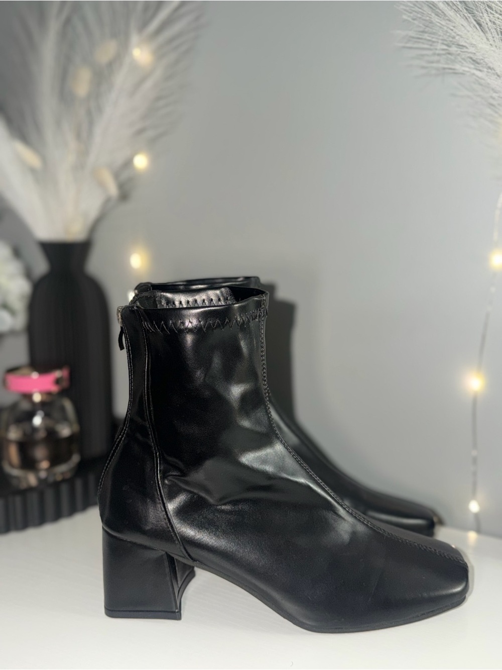 Black Women's Mid Heel Ankle Boots